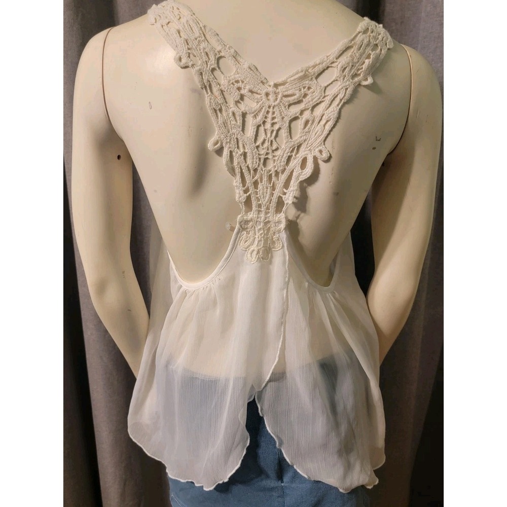 Whimsy Fairy Romantic Babydoll‎ Lace Flutter Back Sheer Lace Top POETRY Y2K Sz M